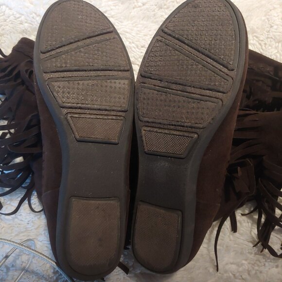 Rampage Brown Hippie Boho Y2K Retro Double Fringe Faux Suede Pull On Boots 8.5 - Picture 8 of 9